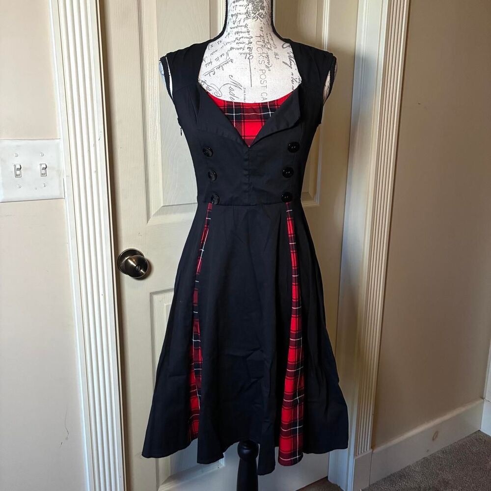 Vtg Inspired Tartan Plaid Rockability Cotton Dress w/Decorative Buttons